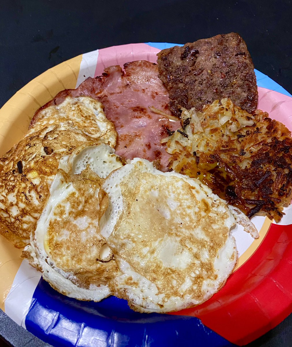 Breakfast of champs 4 eggs, hash browns, smoked ham and wild boar breakfast sausage! #homemade #food #Foodies #CookEatRepeat #breakfastofchampions #texas #breakfastclub