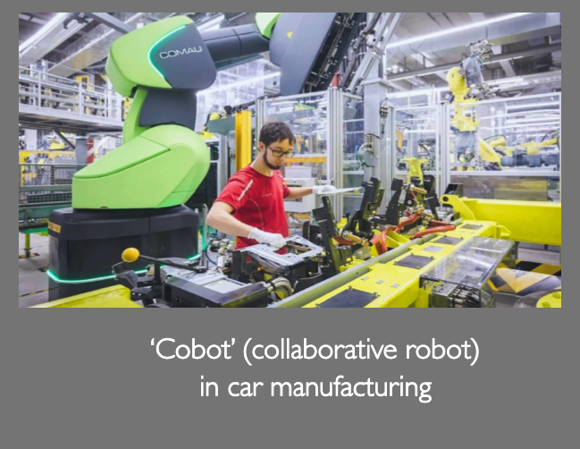 Example: Mercedes Benz replaced some robots with ‘cobots’ – instead of replacing workers in the assembly line, collaborative robots extend workers’ capabilities to perform tasks. This allowed Mercedes Benz greater customization of cars demanded by its most profitable customers