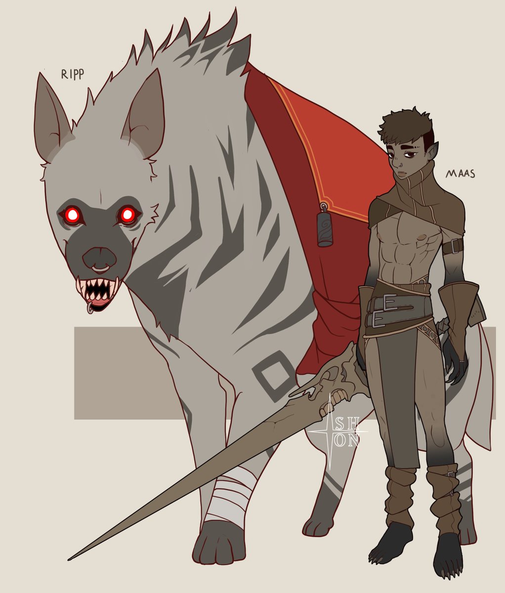 Another new dnd character of mine 3 Shifter Cavalier Maas and his mount, a giant...