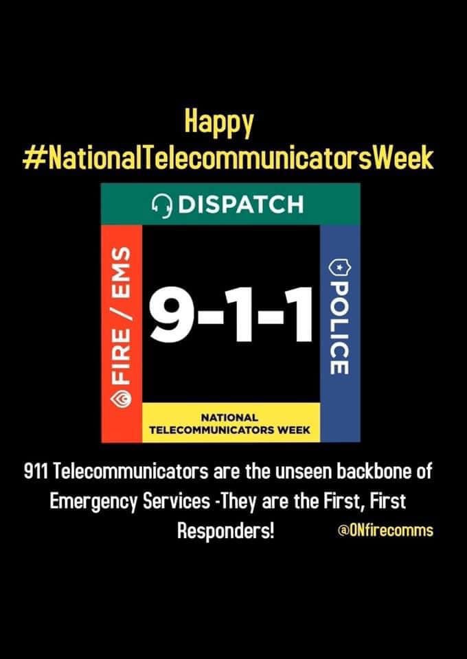 Our 911 Dispatchers & Communicators support the frontline 24/7.
#NationalPublicSafetyTelecommunicationsWeek. 

They make quick, high-stakes decisions that help protect the public & Firefighters. 
These unsung heroes are the calm voice, you first hear during a crisis. THANK YOU!