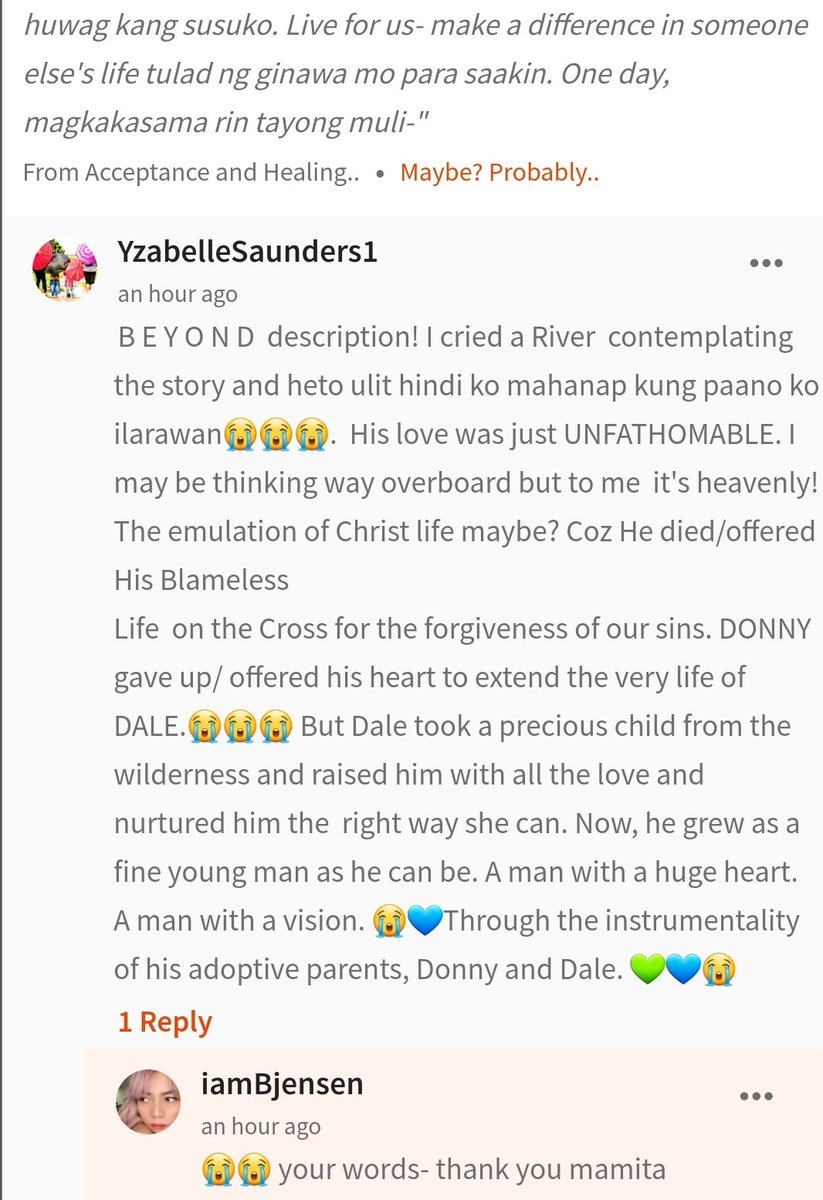 YzabelleSaunde1's tweet photo. The value of Acceptance & Healing. The author @IamBlancaJensen has a message to tell the world. I'd like to share some insights and took some SS of my comments. Check out the story โคต๏ธplayed by phenomenal stars #MaymayEntrata #LeeDongWook #MaybeProbably https://t.co/9Y26jn51bA