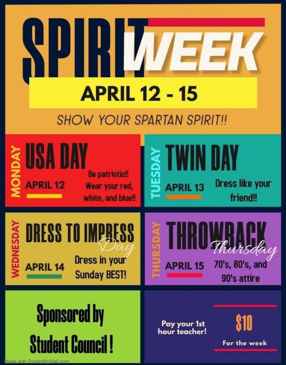Hey Spartans! Don't forget about Spirit Week!