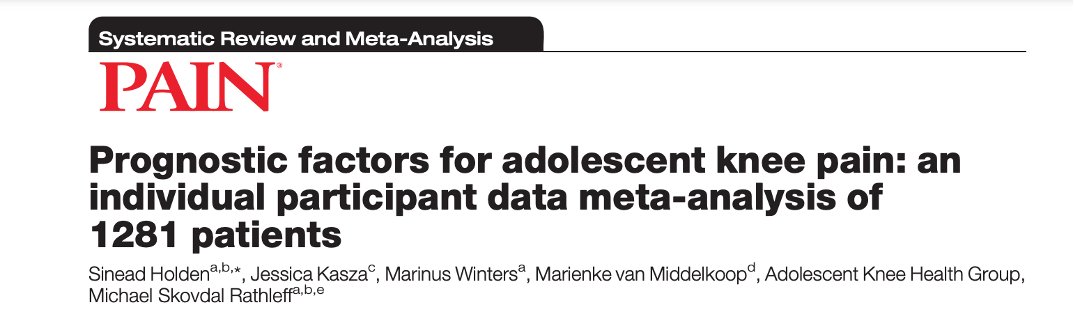 1/Our new Individual participant data (IPD) meta-analysis of prognostic factors for anterior knee pain in adolescents published in  @PAINthejournal. Thread: process, results & reflections #IPD  #prognosis  #OPTIYOUTHLINK:  https://bit.ly/3a1prfv   @MichaelRathleff