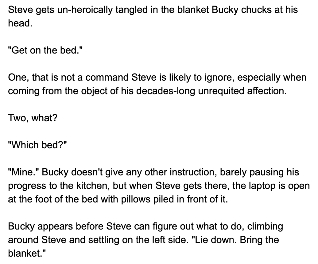 From  @elemental1025 "Stucky, Edinburgh Castle, Blanket"This is all an elaborate plan for smooches. Steve mistakenly thinks his crush is unrequited. Bucky is not an idiot (but he's also not planning to make this easy for Steve).