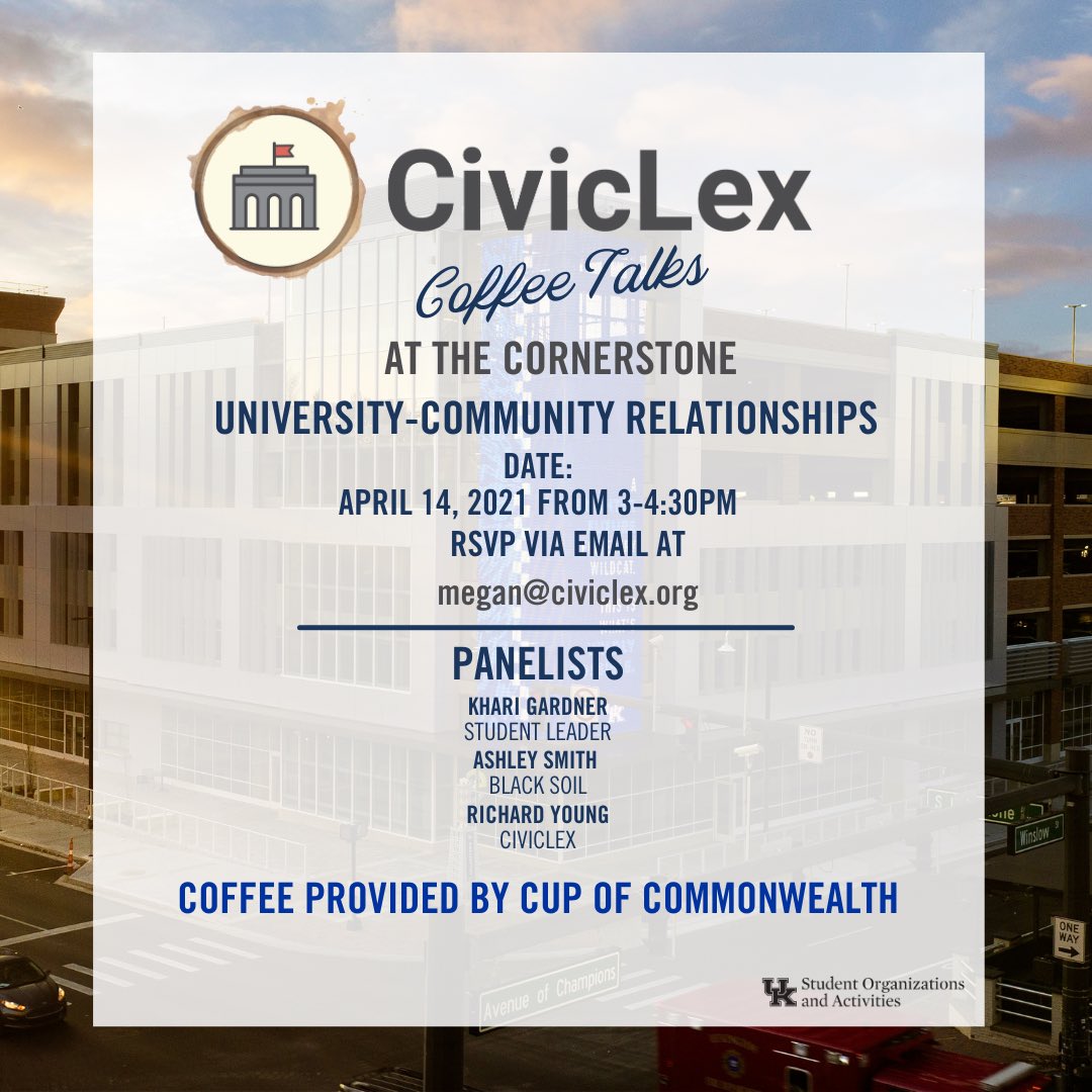 ShyyH21's tweet photo. After months of planning, I can finally introduce the Coffee Talks forum! This Wednesday @ 3 P.M join me and amazing community members at The Cornerstone Exchange as we discuss University-Community Relationships! Take the opportunity to network over free coffee! https://t.co/hzLW5VH2HY