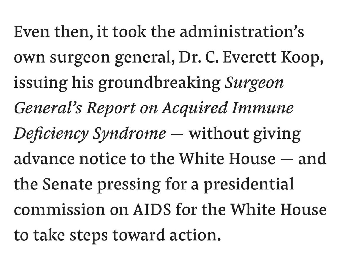 But also, the Surgeon General’s Report on Acquired Immune Deficiency Syndrome, published in the Jan.-Feb 1987 issue of Public Health Reports, forced Reagan’s hand somewhat: