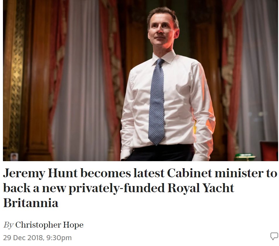 Even further back, you can see wherever anyone is happy to answer the question "Should we have a royal yacht?" with anything other than "definitely not ever", it risks becoming a "Soandso Backs Royal Yacht" story.For example, read this Jeremy Hunt headline + quote pairing: