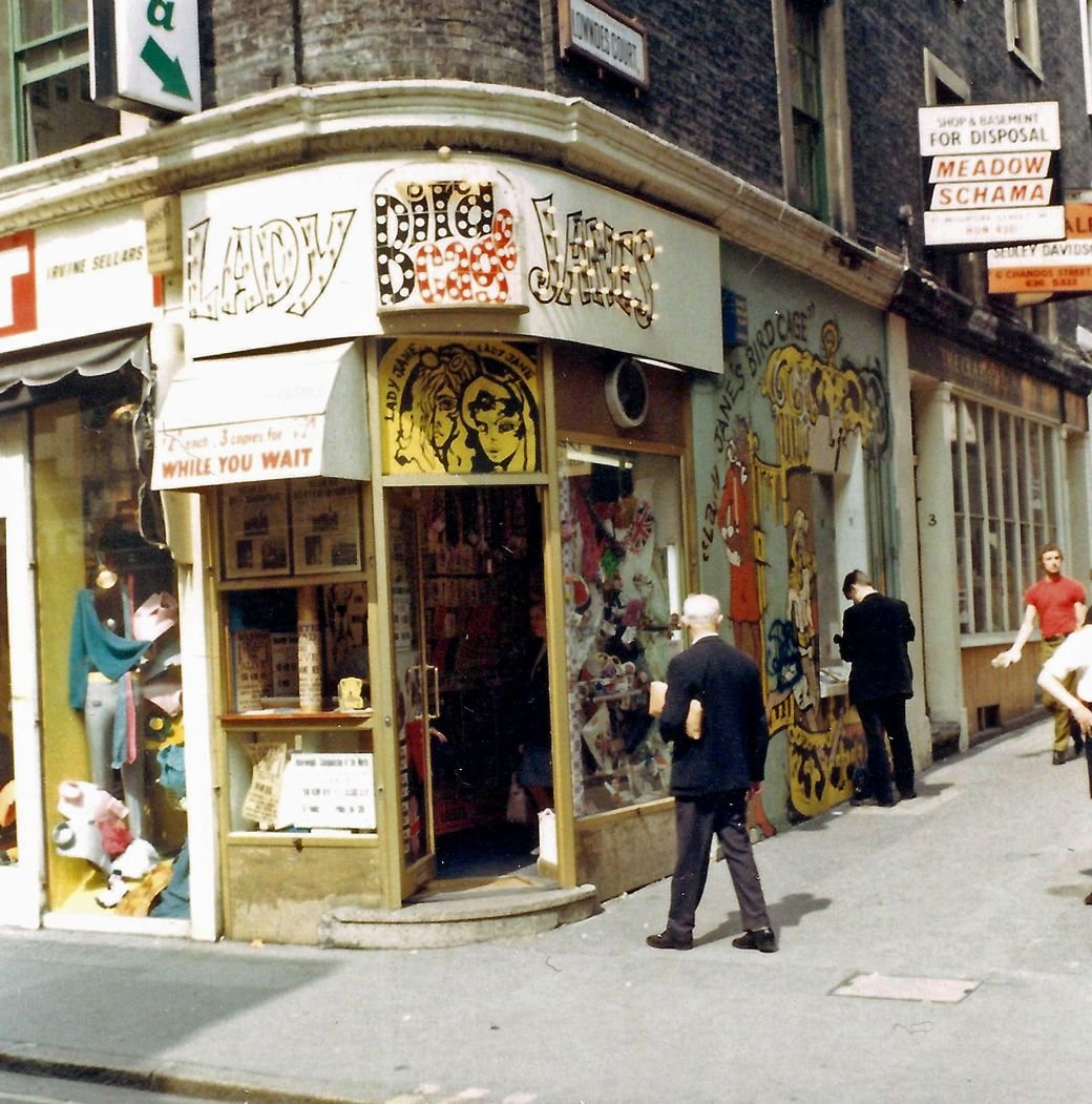 Lady Jane was the first women's fashion boutique on Carnaby Street, opened by Henry Moss and Harry Fox in 1966. Models used to get changed in the windows leading to many court appearances for the owners - not for obscenity, but due to the watching crowds blocking the street.