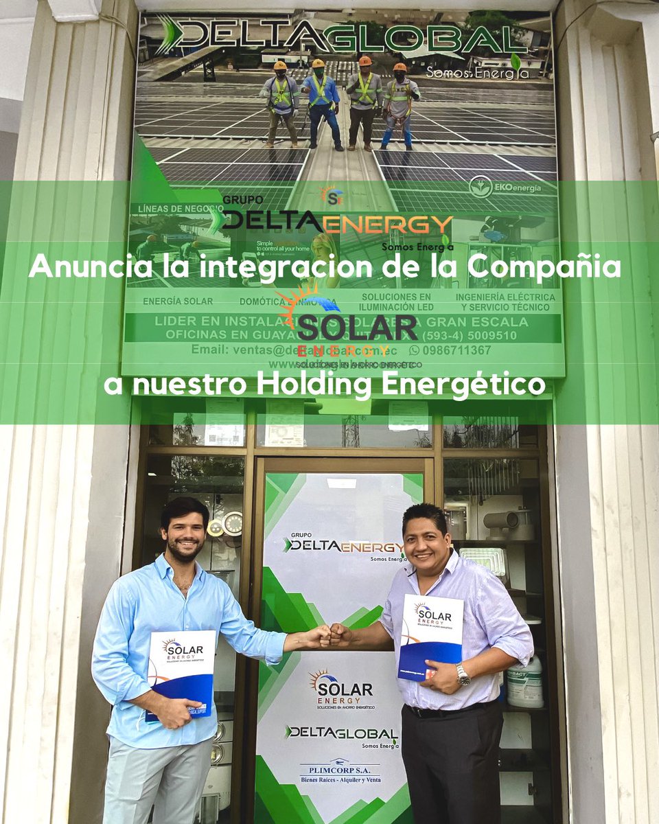 deltaglobalsa's tweet photo. Anunciamos el nacimiento de Solarenergy S.A ♻️🇪🇨
Adherida la nueva empresa al grupo DeltaEnergy, 

Estamos orgullosos de presentarles a nuestro Generente General Leonardo Noboa Vasconez!

Somos Energía

 #energía #solarenergy #innovation #energiasolar #solar #ecuador https://t.co/7UZCKfP1yz