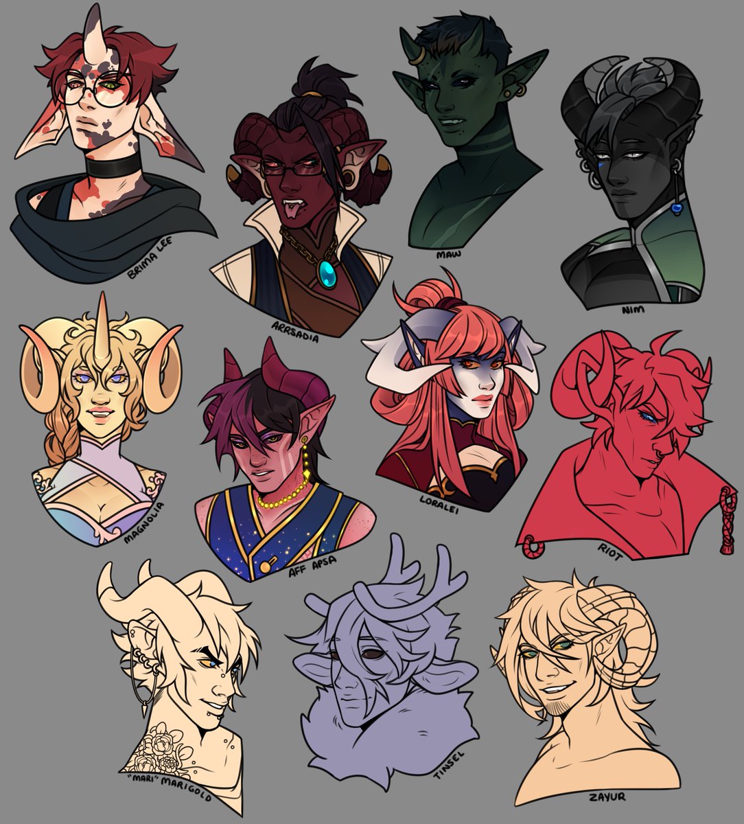 Eliza, Weissnoir, almost the rest of my Tieflings (I need to draw all of them someday), and Ilbus.