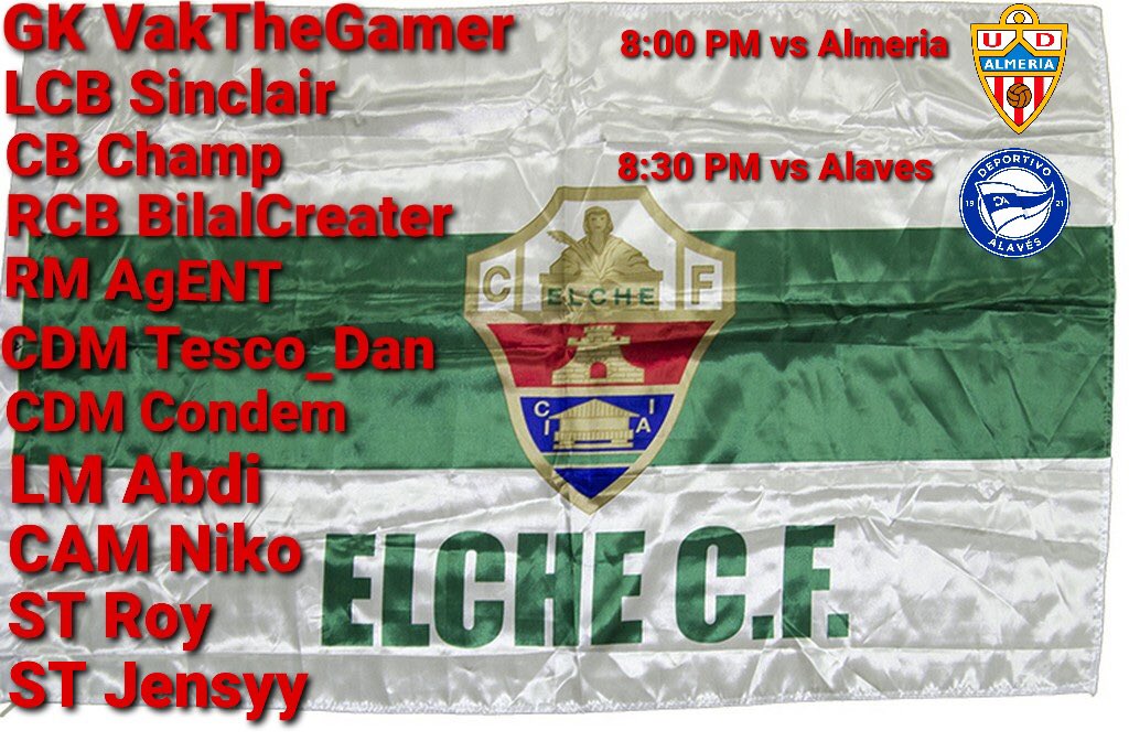 Lineup for today! #VamosElche ✅
