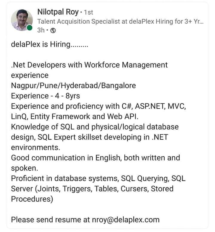 SushilWankhed86's tweet photo. #Nowhiring 11/04/2021

#jobs #jobopenings #jobforall #joboftheday  #recruitment #Nagpurjobs #vidarbhajobs #chandrapurjobs 

@vrNagpur 
@JobsNGP 

Join grp- https://t.co/hdlzBbMkVD

#followlikeshare #SRHvsKKR #TOTMUN #kisam #job_do #AskKTR #28thSpringWithSEHUN https://t.co/UcITWz8qjP