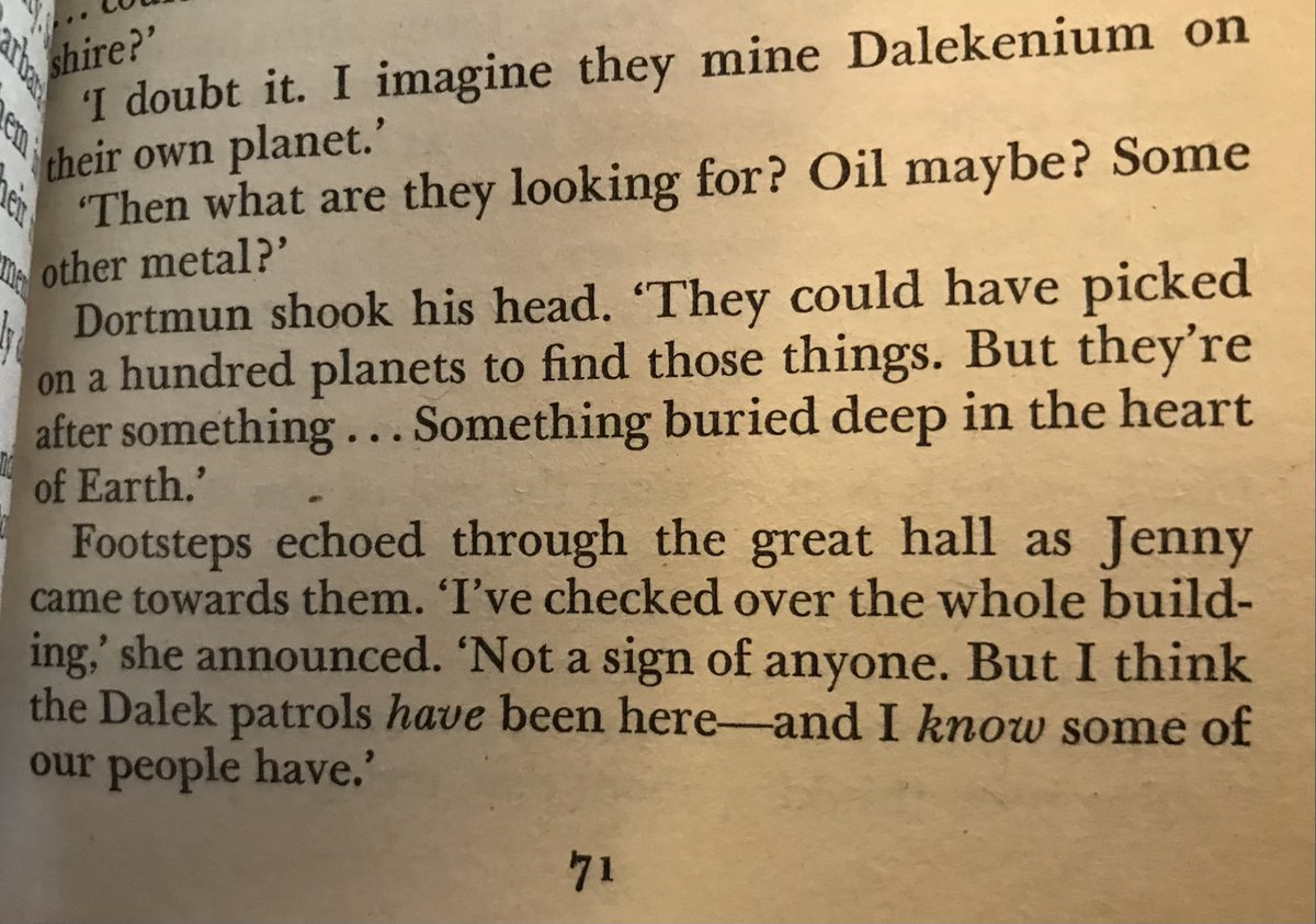 Therefore, Jenny gives a slightly different reply in the book:“Jenny pointed to a mysterious symbol scrawled on a wall nearby. ‘There’s one of our message-signs. It means some of our people have been here and moved off towards the South Coast.’”