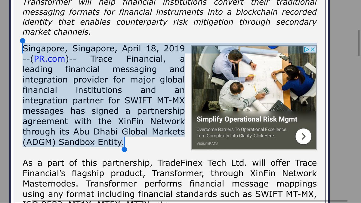 April 18, 2019:  https://www.pr.com/press-release/782754Transformer + XinFin. To translate SWIFT messages.Follow the timeline. Surely all just coincidences, right? 