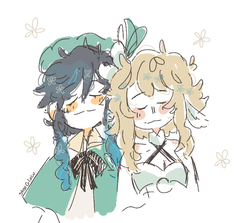 ウェンティ(原神) 「#Venlumi doodles, i think theyre cute
#g」|StarGlow🌻@ LAYTON IS BACK☕のイラスト