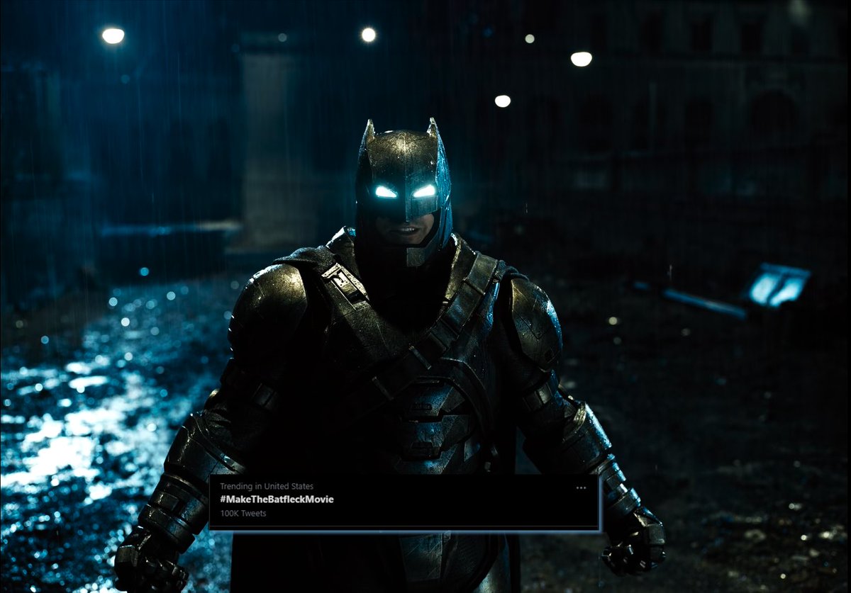 Itssan17's tweet photo. 100K tweets crossed in less than 6 hours. The demand for Ben Affleck's Batman is HUGE 🔥👏
#MakeTheBatffleckMovie https://t.co/a4WwaqUz2u