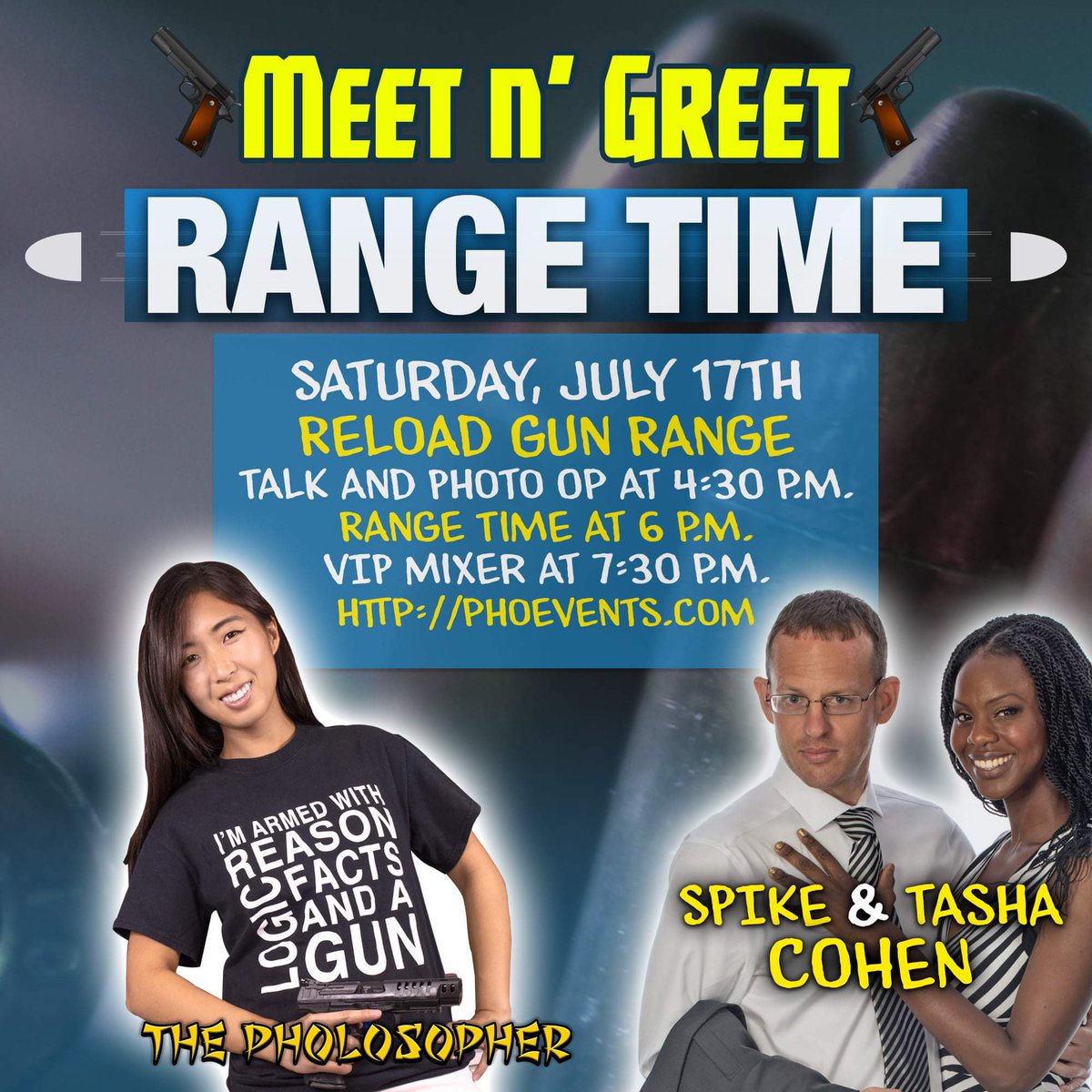 ThePholosopherX's tweet photo. My next event date has arrived! WOOHOO! This time, it's with the LOVELY @RealSpikeCohen! Don't wait until it's too late! Get your tickets and reserve your seats for this special, EXCLUSIVE event!

#2a #guns #gunrights #libertarian #libertarians #gunrange #pewpew #PhoEvents https://t.co/HmidXLA1f3