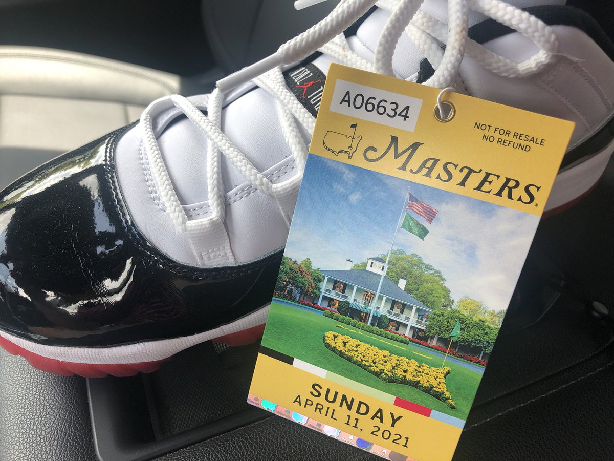 Crawford_Coach's tweet photo. Great day #4 at #themasters, especially when @MartySmithESPN comes over to complement me on my #Retro11s https://t.co/SSXpoaf6l6