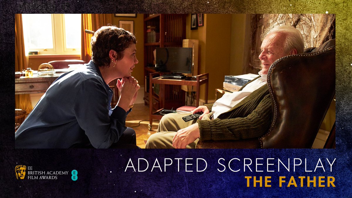 BAFTA's tweet photo. Immersing us into one man’s personal battle with dementia, The Father wins the Adapted Screenplay award at the #EEBAFTAs https://t.co/IZSPYjwJdF