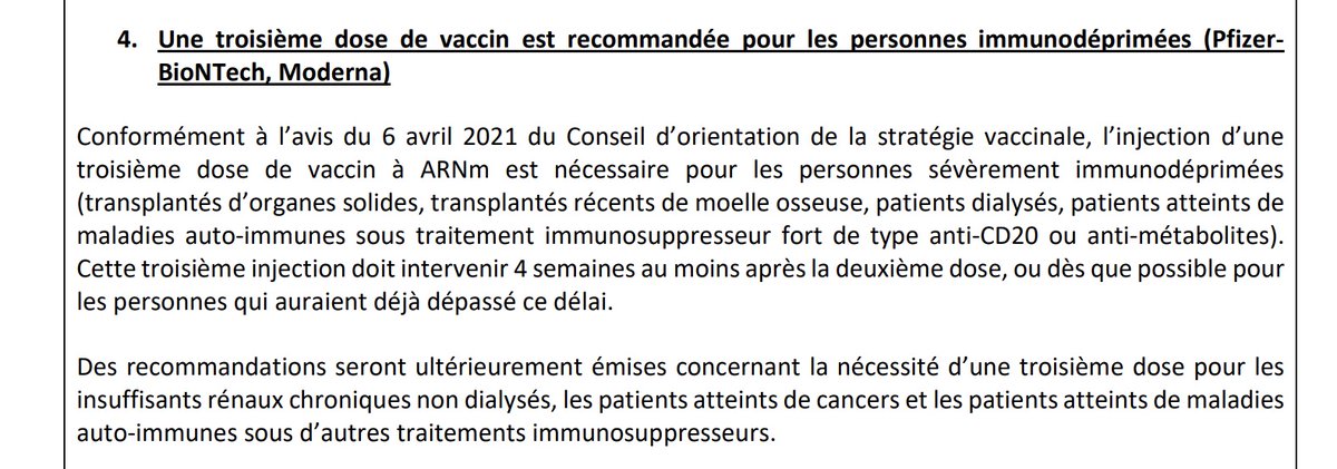 Renalooo's tweet image. ✅ @Sante_Gouv officialise la 3e dose #ARNm pour les patients immunodéprimés sévères #dialyse #greffe 
✅ La #VaccinationCovid de leurs proches sera confirmée dans les prochains jours.
👉 Rassurés par ces avancées essentielles que nous réclamions. 
solidarites-sante.gouv.fr/IMG/pdf/dgs_ur…