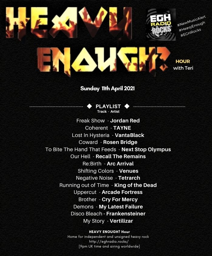 HeavyEnough Hour with Teri (@musicmatterstee) on Twitter photo TODAY 9pmUK
#TuneIn to #HeavyEnough?Hour <a href="/EGHRocks/">EGH Radio Rocks</a> #radio
#ListenHere
⇒eghradio.rocks/player_stream/
Listen to awesome new music from-
<a href="/JordanRedBand/">Jordan Red</a> <a href="/TayneBand/">TAYNE</a> #VantaBlack <a href="/RosenBridgeUK/">Rosen Bridge. ⬢</a> <a href="/WeAreNSO/">Next Stop Olympus</a> <a href="/RTRemains/">Recall The Remains</a> <a href="/ArcArrival/">Arc Arrival</a> <a href="/VENUESofficial/">VENUES</a> #NewMusicAlert
Info:facebook.com/HeavyEnoughHou… TODAY 9pmUK
#TuneIn to #HeavyEnough?Hour <a href="/EGHRocks/">EGH Radio Rocks</a> #radio
#ListenHere
⇒eghradio.rocks/player_stream/
Listen to awesome new music from-
<a href="/JordanRedBand/">Jordan Red</a> <a href="/TayneBand/">TAYNE</a> #VantaBlack <a href="/RosenBridgeUK/">Rosen Bridge. ⬢</a> <a href="/WeAreNSO/">Next Stop Olympus</a> <a href="/RTRemains/">Recall The Remains</a> <a href="/ArcArrival/">Arc Arrival</a> <a href="/VENUESofficial/">VENUES</a> #NewMusicAlert
Info:facebook.com/HeavyEnoughHou…