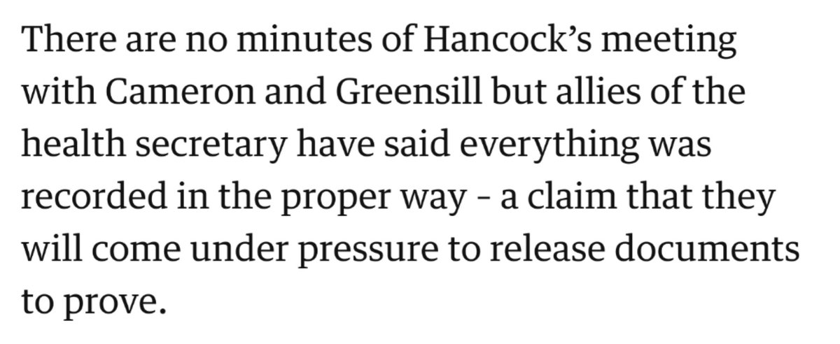 And  @David_Cameron breaks silence: https://www.theguardian.com/politics/2021/apr/11/david-cameron-breaks-silence-on-greensill-lobbying-scandalBut  @MattHancock must still release documents on the  @NHSBSA deal that *did* go ahead: