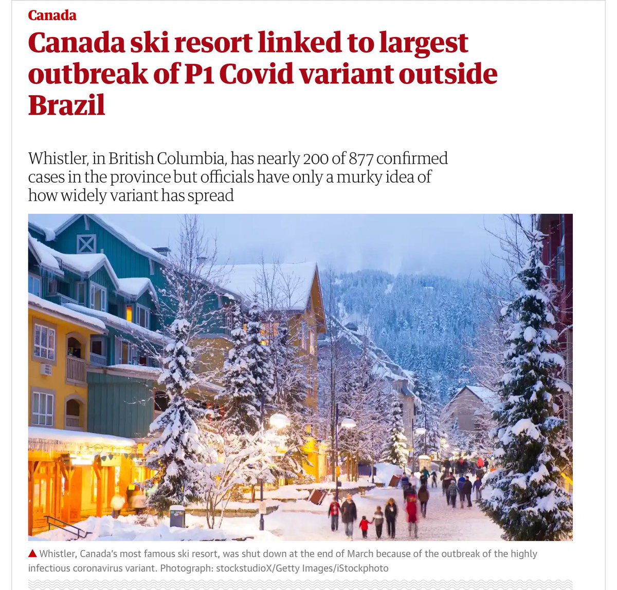 The Guardian has published a story about P1 variants in Whistler and (some) people are using it to dunk on B.C. media as if the issue hasn’t been covered. That isn’t true but I also want to talk about some of the dynamics of this that go into local vs national vs int’l reporting