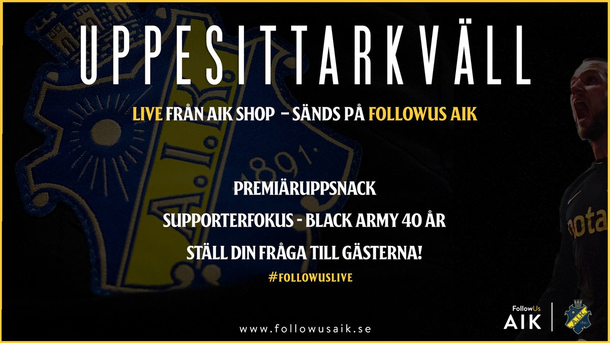Uppesittarkvällen – Supporterfokus - <a href="/blackarmy1981/">Black Army - Stockholm</a> - 

Just nu i studion:
⚫️ Johan Segui
⚫️ Gösta Mölleby
⚫️ Valle Euvori

Ställ dina egen fråga till gästerna genom #FollowUsLive.

📺  followusaik.se