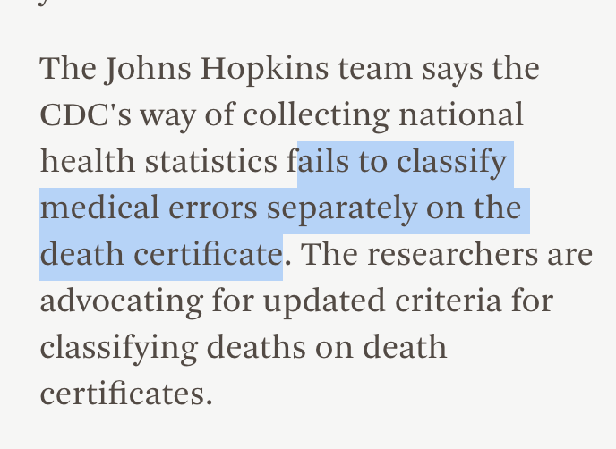 So the gatekeeping institutions that regulate medical practice, like the CDC, don't even make their success / failure rates easy to determine. Those numbers only emerge thru forensic studies. https://hub.jhu.edu/2016/05/03/medical-errors-third-leading-cause-of-death/