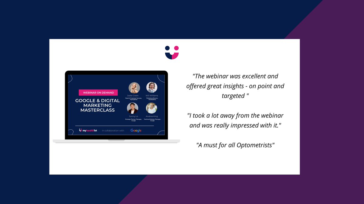 MyHealth1st's tweet photo. [Digital Marketing Masterclass for Optometrist] 👀Watch our last #Marketing webinar for Optometrist with @Google #Webinar #Optometrist https://t.co/XfUxr9dD0O https://t.co/wBUwUkv5io