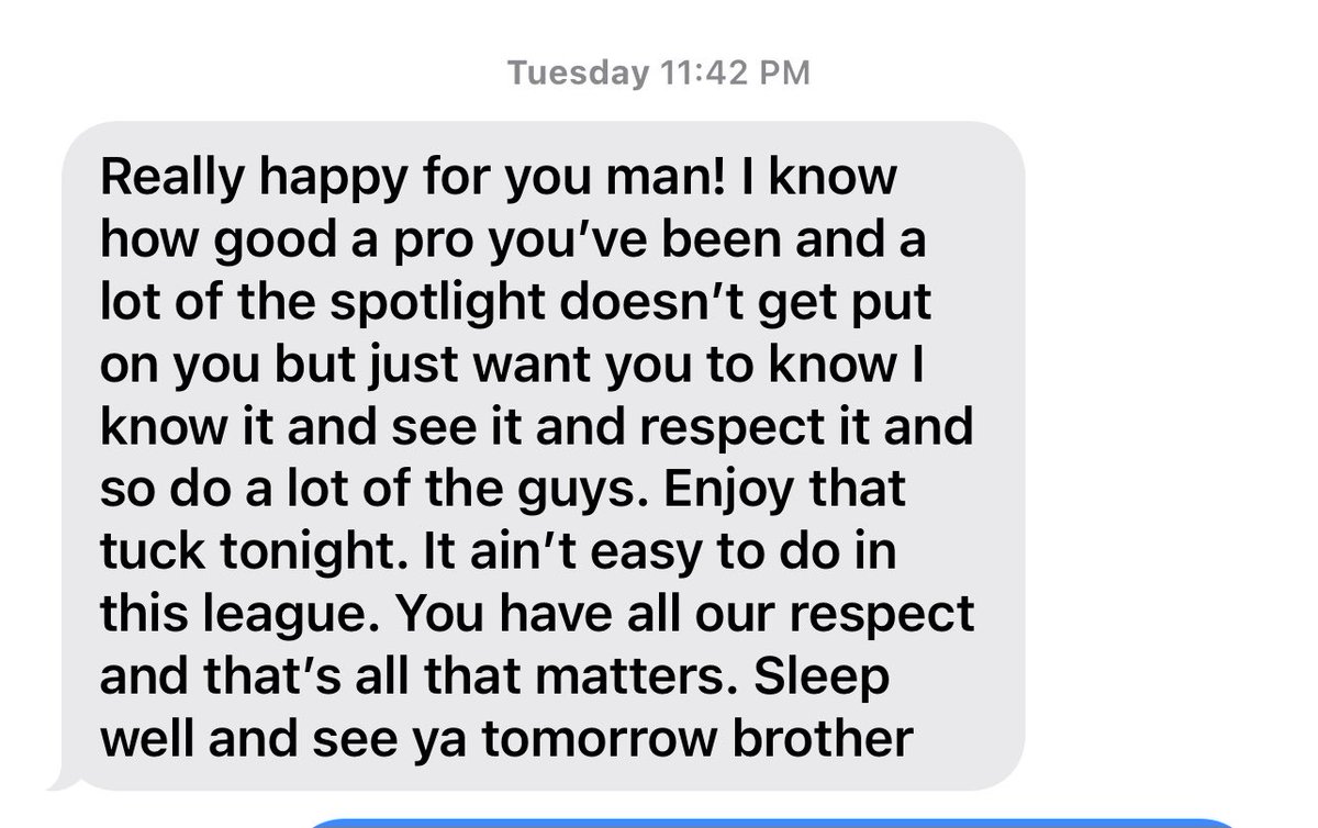 ZacDalpe22's tweet image. This is a text from the gr8 captain @NickFoligno sent me the other night. The definition of a true born leader. This text meant everything to me. You want good guys to do great things. He’s an old soul that values sentiments like this. He’s the best.