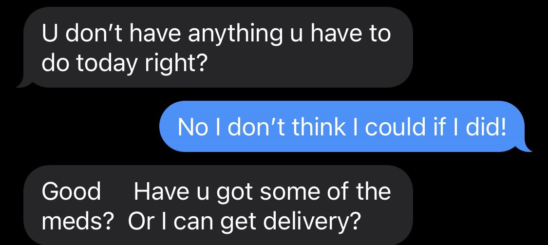 jessiedeelee's tweet photo. Not sure if my post-vaccination-feeling-like-I’ve-been-hit-by-a-bus fever is blurring my judgment, but just *how* unethical is it for me to milk this and take all of my friends up on their separate offers to send comfort food while im sick? https://t.co/SLbabOsAd7