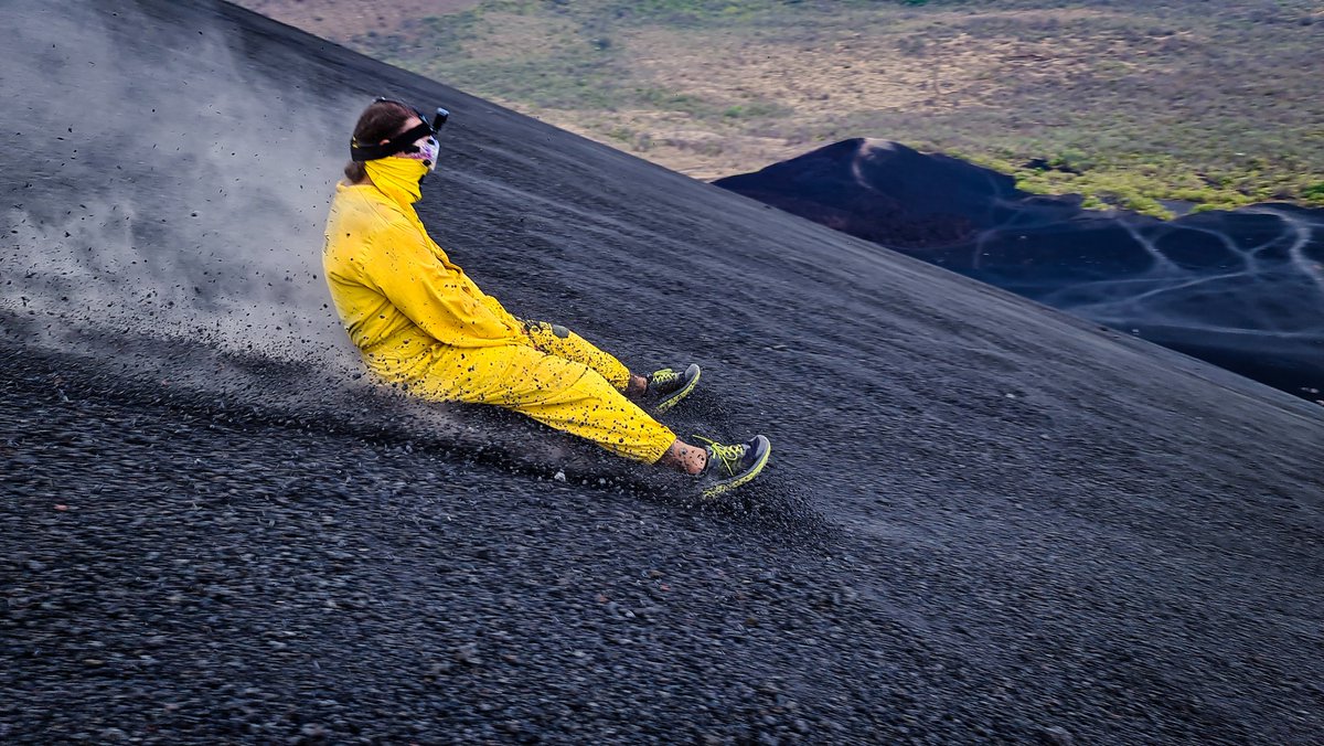 VeganVoyagers's tweet photo. You…guys…. that was… in-freaking-sane!!! Top speed on the volcano on a board ever was 100+ km/hour. We didn’t come close to that but we were screaming down it! Such a cool experience!! https://t.co/QYzVCicY0a