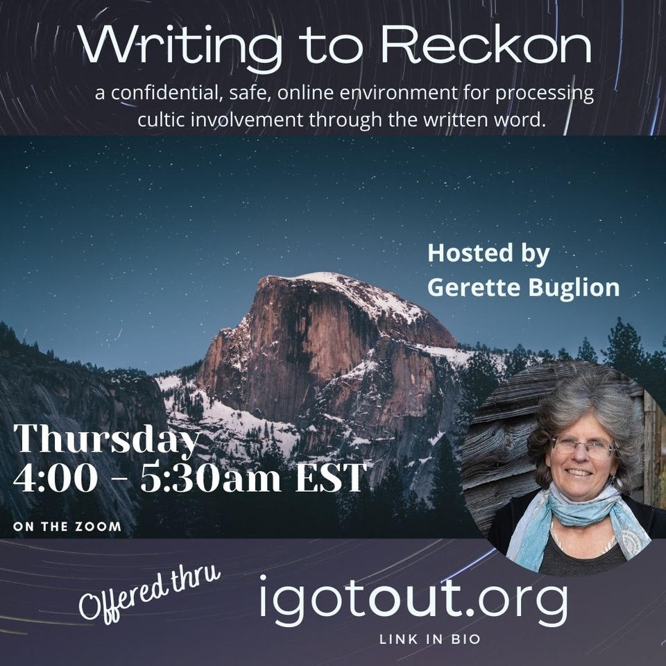 CultNEWS101's tweet photo. Creating Your #iGotOut Statement with Gerette Buglion
@igotout_org
#IGotOut #survivor #healing #spiritualabuse #tellyourstory #shareyourstory #youarenotalone #selfhelp #highdemandgroups #cultawareness #cults #cultsurvivor #cultrecovery
https://t.co/RQSBnPBqZl https://t.co/p5voKjYOuO