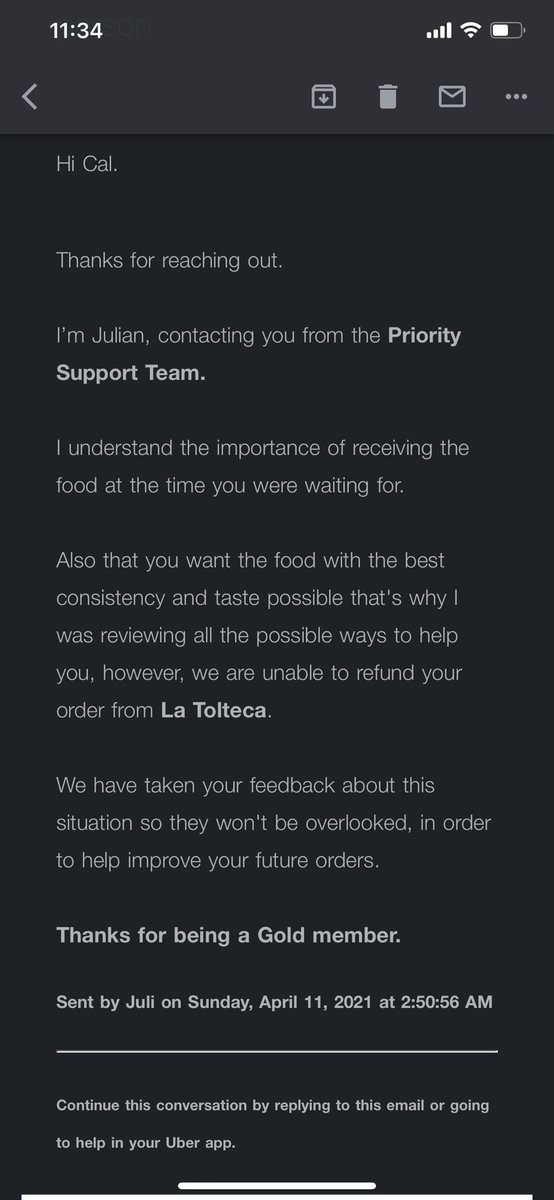 Cal_Bowman's tweet photo. @UberEats is it standard practice to treat customer issues so ignorantly? Is a one-hour+ delay due to driver fault ineligible for dispute? Is an unauthorized $37 in a “subtotal adjustment” acceptable? How are you holding your drivers accountable? I want my refund. @Uber_Support https://t.co/XSm2rgngdt