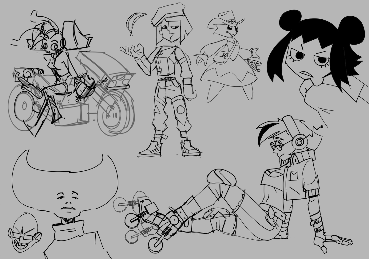 Some sketches featuring cowboy Yulia, tactical Ena, and AshRaider. 