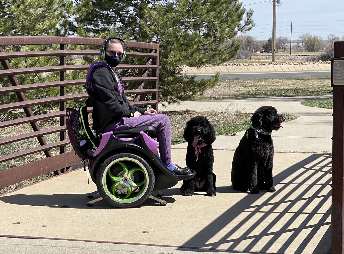 likesevenspoon's tweet photo. We went on a walk today! Ipsi did a great job on leash with this new and awesome chair - we can keep up with each other when she's running!! And look at my cool new chair!!! #inTerabang #Ellipsis #barbet https://t.co/XEhw6jMZtQ