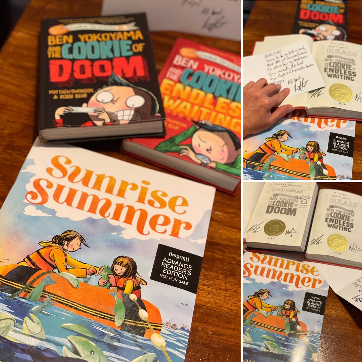 MsPlovesbooks16's tweet photo. Happy Librarian Week to me! @robbiandmatthew were kind enough to send me a sneak peek of Sunrise Summer &amp; their newest books starring Ben Yokohama in the Cookie Chronicles.  Autographed Barn copies! Great author &amp; illustrator team. Can’t wait to share with my students. https://t.co/yCE4CKw4i3