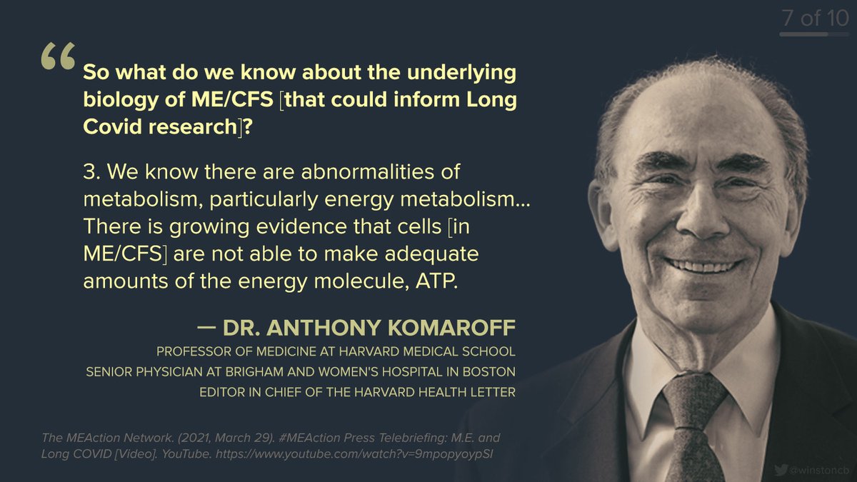 7/ Third, in  #MECFS we know there are abnormalities of metabolism, particularly energy metabolism, w/ growing evidence that cells are unable to make adequate amounts of ATP. This could explain symptoms like exertion intolerance, fatigue, and weakness also seen in  #LongCovid.