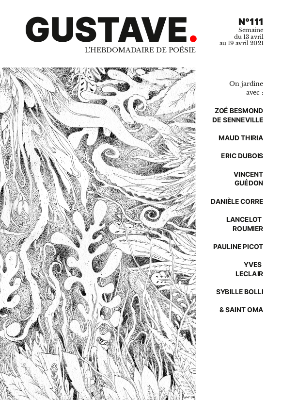 Le nouveau numéro de <a href="/GustaveMag/">Gustave magazine</a> est sorti ! Avec cette semaine : Zoé Besmond de Senneville, Maud Thiria, <a href="/EricDubois/">Eric Dubois</a>, Vincent Guédon, Yves Leclair, Lancelot Roumier, Pauline Picot, Danièle Corre et Sybille Bolli. Téléchargement sur : gustavemagazine.com