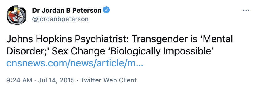 Jordan Peterson on transgender people and transphobia