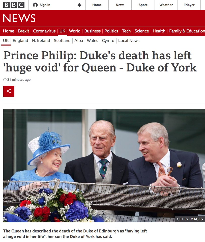 Orbit_VR12's tweet photo. Oh wow, the evil, corrupt, out-of-touch #BBC are using #PrincePhilip’s sad death to present #PrinceAndrew in favourable light.  How low can you go..? https://t.co/0tOgvpEppu