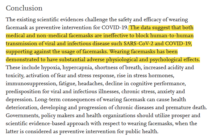 For those, who do not want to read the whole study, please find attached the publication's abstract, conclusions and Table 1, showing the physiological and psychological effects of wearing facemasks and their potential health consequences.And  @twitter - stop cancelling science.