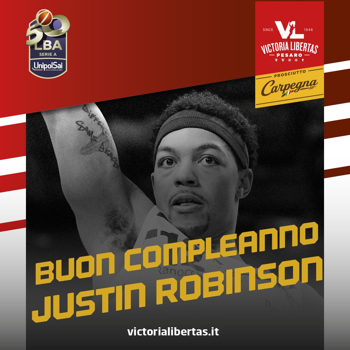 VLPesaro's tweet photo. Tanti auguri al nostro @Callmescoop12! 🎂😍💛
Buon compleanno J! 🏀⚪🔴
#HappyBirthday https://t.co/v71rpY8u1f