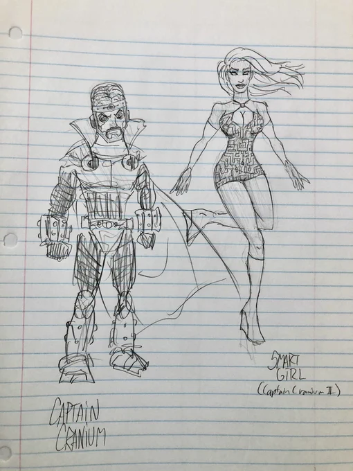 Captain Cranium appeared in the Spandex Ballet short film from high school. His daughter took over after he retired. The Queen was a naked mole rat human hybrid who wanted to mate with superheroes to have stronger offspring. Last one is an inter-dimensional demon fetus. 