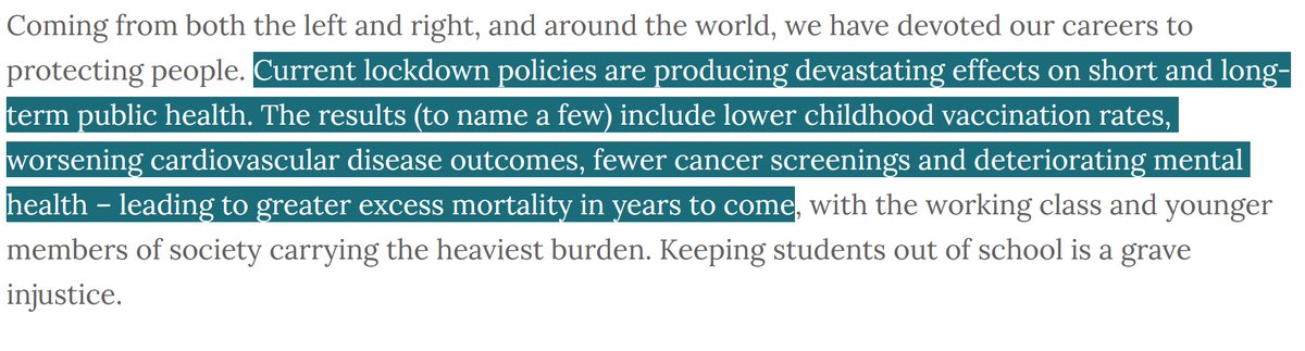 2. The GBD laments the bad consequences of vaguely defined lockdowns - but compared to what? That's one-sided complaining of costs without contrasting them with the severe cases and deaths avoided by controlling the epidemic until vaccines arrive.