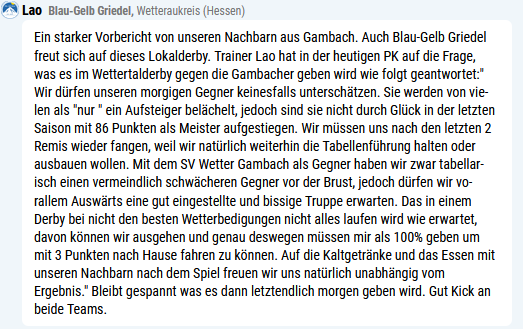 DAS WETTERDERBY !!! 5. OL Hessen 2
SV Wetter Gambach - Blau-Gelb Griedel