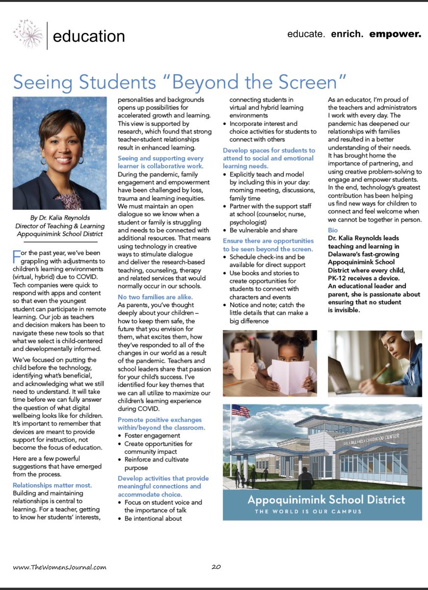 I’m so proud of Dr. @KaliaReynolds for this powerful article featured in the Women’s Journal (p.20): indd.adobe.com/view/6df1060d-… . Since our days at @UMESNews, she has always been the most talented and smartest educator/leader I know. @lil_del1 @AppoSchools @mattbarrows @HawksSG