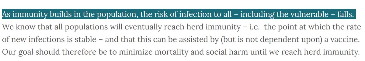 7. That's obviously wrong. Until herd immunity (HI) is reached, an awful lot of people will be infected, making the risk of infection explode. Even when HI is reached, the epidemic still has to peter out, which involves many additional infected. Chart:  @CT_Bergstrom
