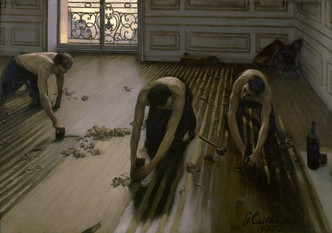 theartnotes's tweet photo. #theartnotes
Gustave Caillebotte (19 Aug 1848 – 21 Feb 1894) was a French painter, member & patron of the artists known as Impressionists, although he painted in a much more realistic manner than many others in the group.
Artist palette The Floor Scrapers, 1875 https://t.co/cmZ5rf7HS7